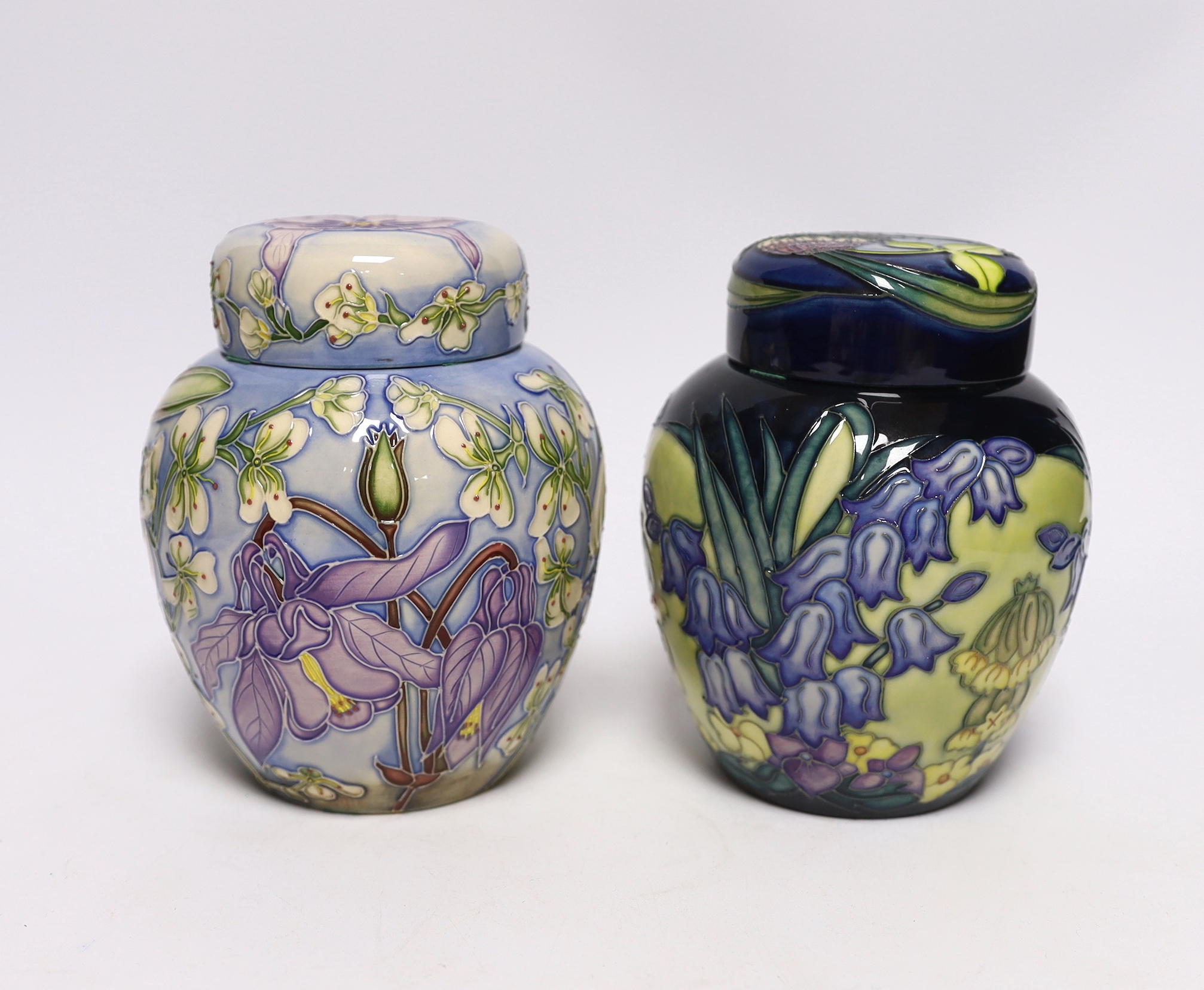 Two Moorcroft Shakespeare collection ginger jars; Love's Labour Lost and Cymbeline pattern, limited edition of 250, 15.5cm high